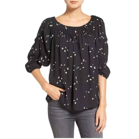 Chelsea 28 womens Sz Small black all over birds print dolman sleeve blouse - Picture 1 of 6